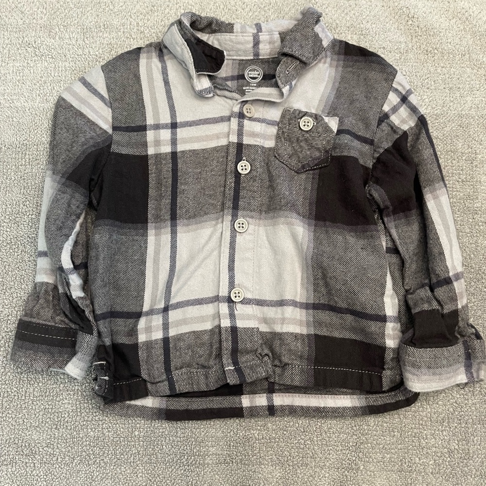 Wonder Nation Black and Gray Plaid Button Down Shirt